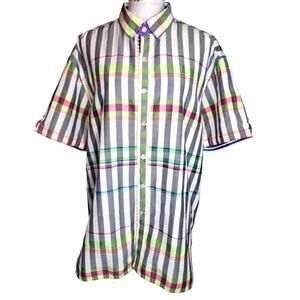 Robert Graham Men's Full Button Vibrant Multicolor Plaid Short Sleeve Shirt 2XL